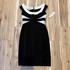 Maggy London Black Cream Colorblock Sheath Dress Size 8 Career Cocktail Party