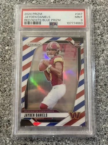 2024 Panini Prizm #347 Jayden Daniels RC Red/White/Blue Prizm PSA 9 Mint