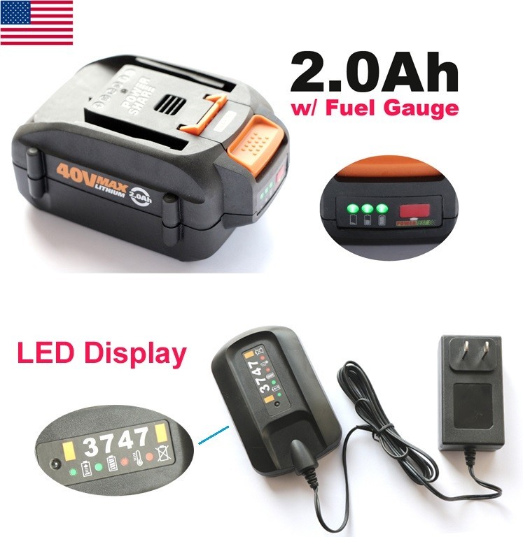 WA3580 2.0Ah Battery & Charger For WORX 40V WG580 TURBINE Cordless Leaf Blower