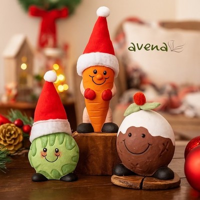 3er Set Weihnachtsdeko süße Harz Karotte, Spross & Pudding mit Mützen