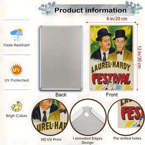 2D Flat, 1pc Laurel & Hardy Vintage Metal Wall Art Tin Metal Signs Home Décor La