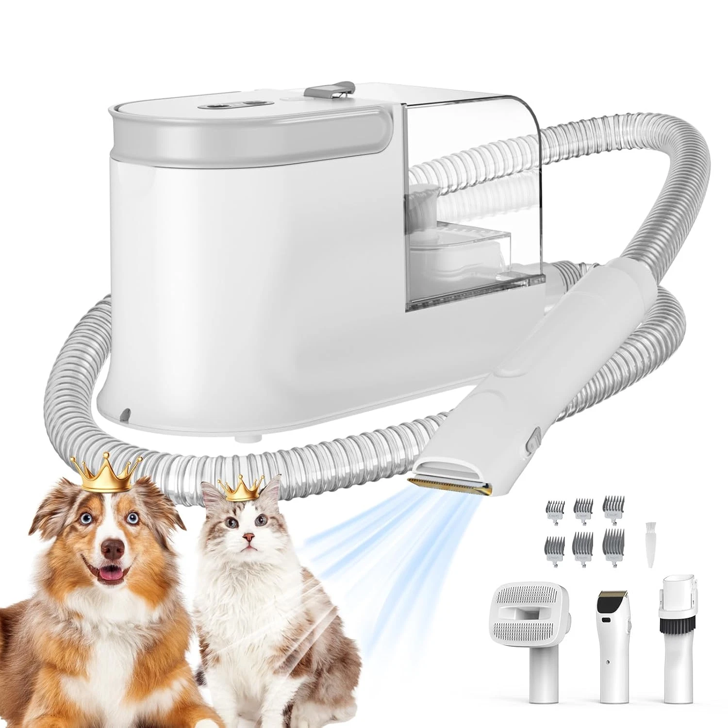 Dog Grooming Vacuum Kit with Clipper, Nail Grinder & 6 Tools - White