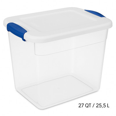 Sterilite 27 Quart Latch Box, Clear Plastic Storage Bin with Clear Lid, Blue