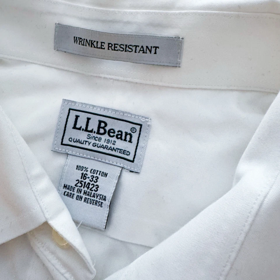 Рубашка мужская LL BEAN 16-33 оксфордское платье устойчивое к морщинам на пуговицах хлопок белая - Изображение 3 из 4