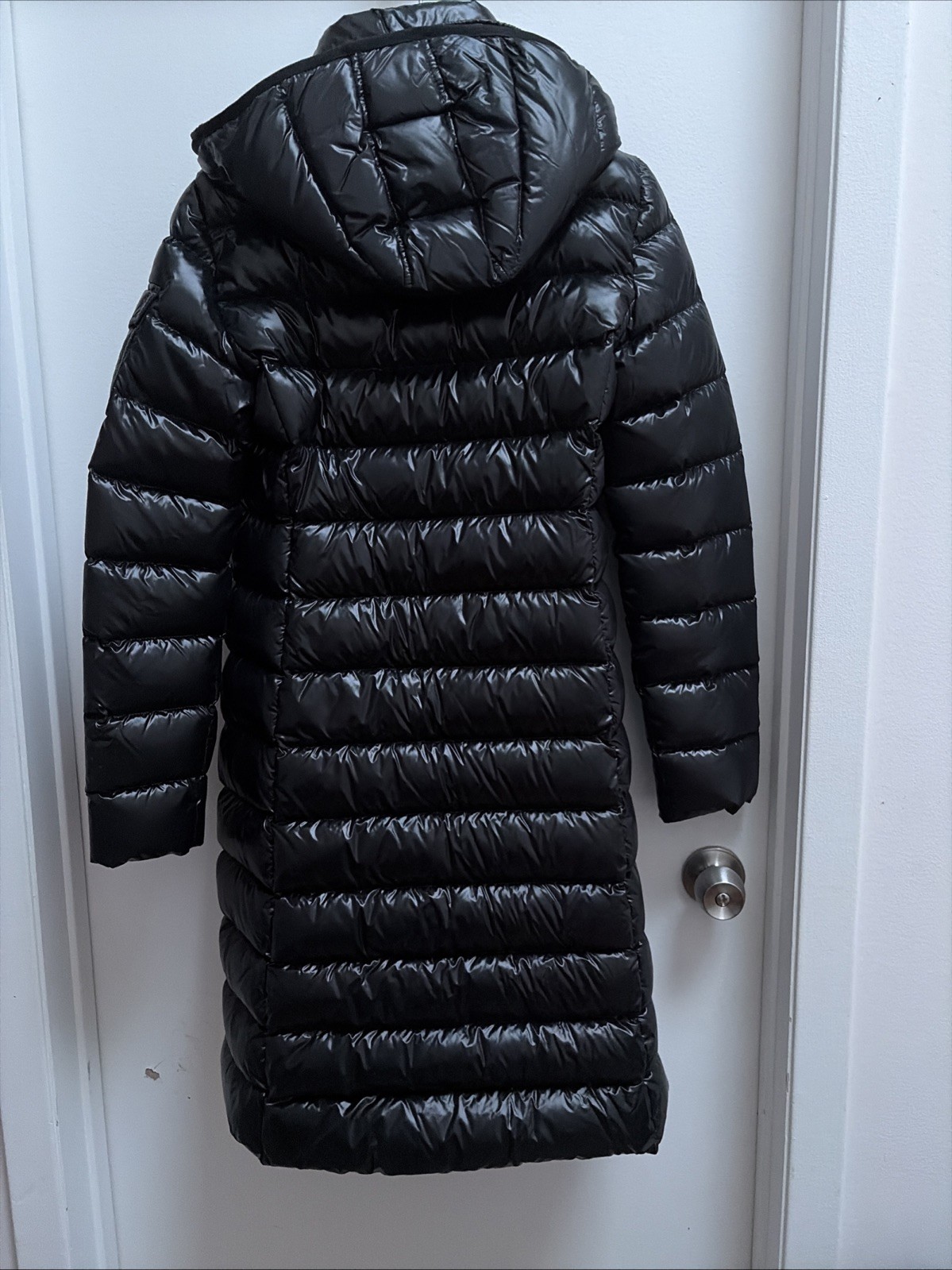 Moncler Moka Puffer Coat Down Jacket Long Hooded New 1 Black Women’s Shiny NWOT thumbnail 8
