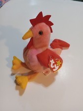 Rare Ty Beanie Baby Strut the Rooster 1996   P.V.C. Pellets With Tag 14 Errors