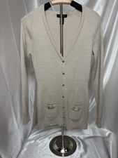 WHBM White House Black Market Champagne Shimmer W/Gold Accent Cardigan Size M