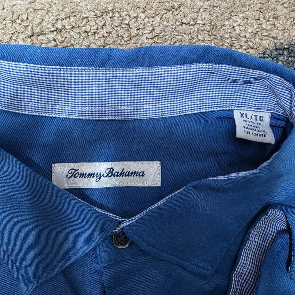 Camisa Tommy Bahama Island Zone Para Hombres Pima Mezcla de Algodón Azul XL Botón Abajo Foto 4 de 4