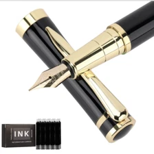 Luxury Fountain Pen FREE Case Business Writing Gift Ink Black