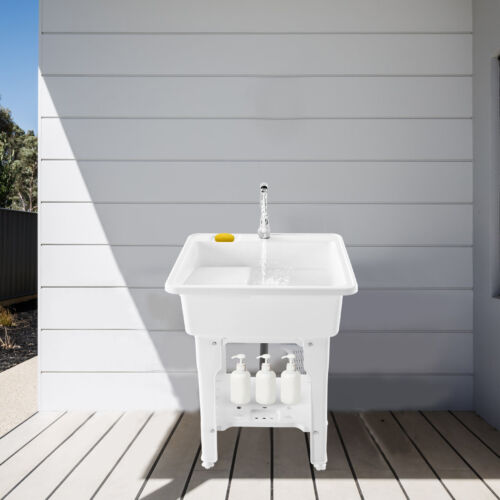 Freestanding Laundry Sink with Washboard Utility Sink with Cold and Hot Water