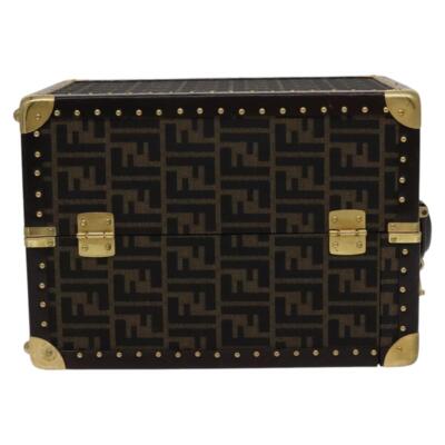 FENDI Zucca Canvas Trunk Jewelry Case Jewelry Box Black Brown Auth