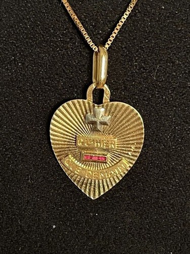 0.20 Carat Lab Created Ruby AUGIS Heart Pendant Solid 14K Yellow Gold Plated - Picture 4 of 5