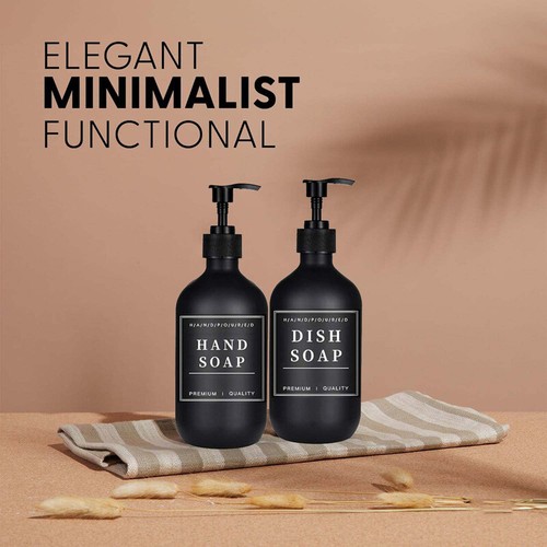 2x 500ml Black Soap Dispenser Hand Pump Bottle Lotion Container 12 Sticker Label - Picture 13 of 19