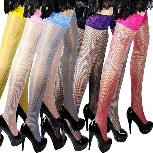 Halterlose Netz Strümpfe mit Spitze 15 Farben Netzstrümpfe Gr. S-XXL 36-48 Naht - Bild 2 von 41