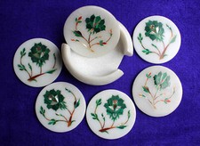Marbre Coaster Set Demi Précieux Pierres Incrustation Travail Décor Et Cadeaux