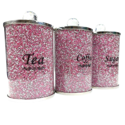 Rosa Kanister Kristall Crushed Diamond Tee Kaffee Zuckerdose Bling Geschenk