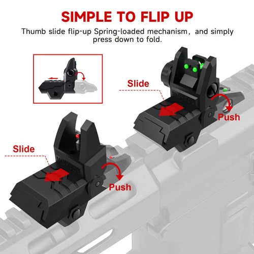 Foldable Iron Sights Flip-up Front and Rear Sight Fiber Optics Dual Aiming New - Picture 13 of 14