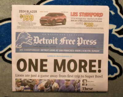 ONE MORE! DETROIT LIONS Newspaper   Advance to NFC Championship - Free Press 