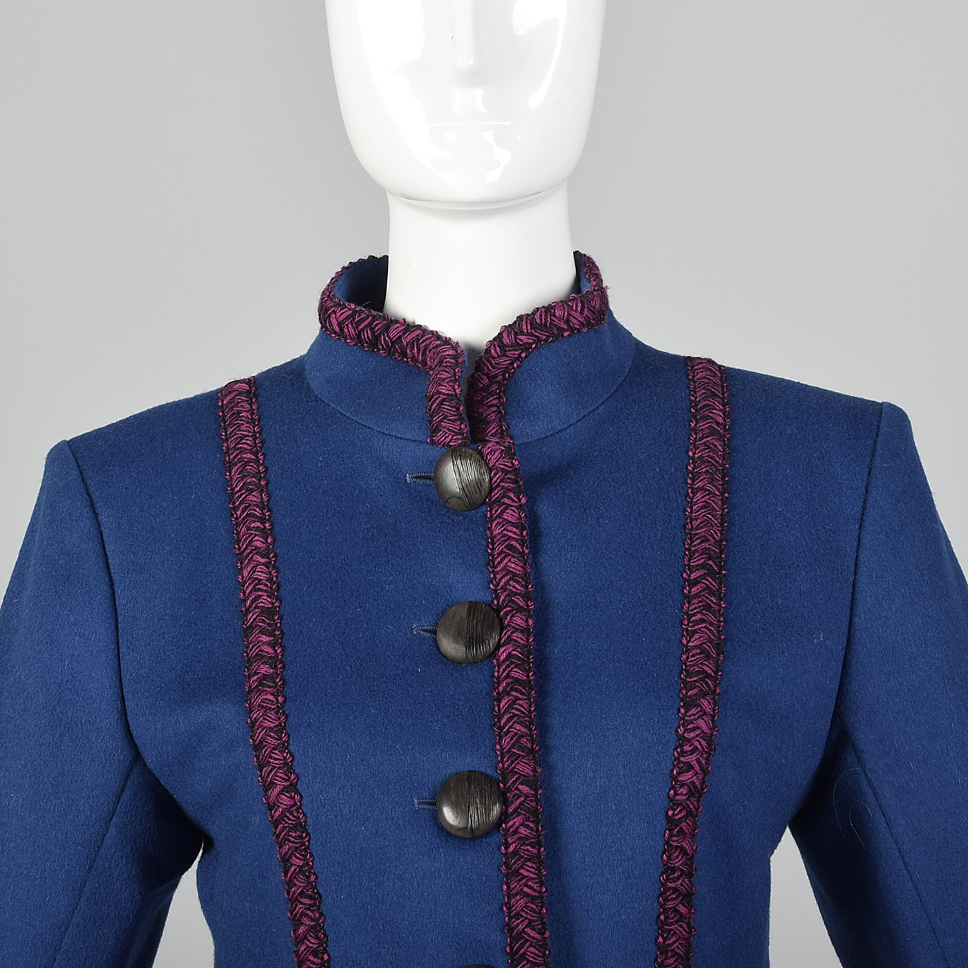 Giacca Lana Blu Medium anni '80 Yves Saint Laurent Rive Sinistra Tasche Finitura Vintage