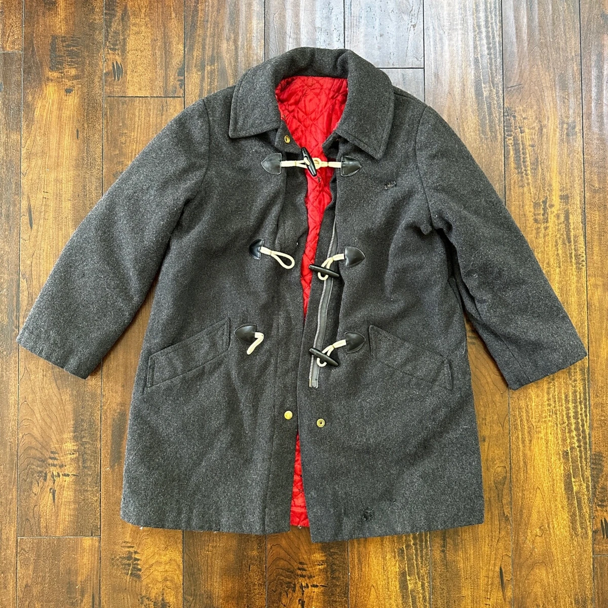 VTG 1950s Boys Toggle Wool Coat Gray Brooks Brothers Rockabilly Rare Small