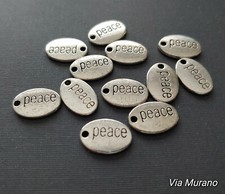 Antique Silver Pewter Oval Peace Charm 10x14mm Sold in Pack of 12 Only 