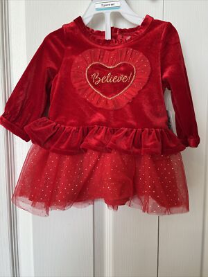 Baby Starters Girls Red Velvet 2 Piece Christmas Holiday Dress Size 6 Months NWT