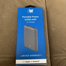 Just Wireless Black Portable Power Bank 5000mAh For Apple/Android - NEW