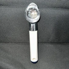 Tupperware Ice Cream Scoop White Bold N BLUE Tip  8 3/4" Some PITTING IN Spoon