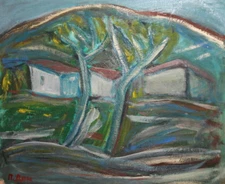 Vintage expressionist oil painting landscape signed