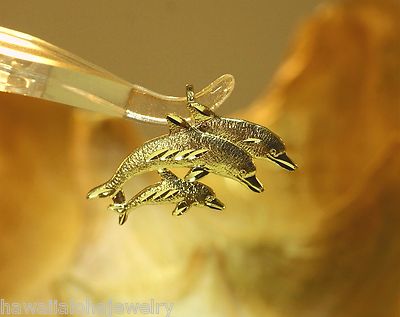 25MM MASSIVER 14K GELBGOLD DIAMANTSCHLIFF DC HAWAII 3 GROSSE TÜMMLER ANHÄNGER