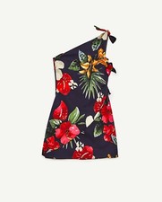 Cute! Zara printed dress with asymmetrical hem-ref 2313/451-navy-sz XS-NWT-$70