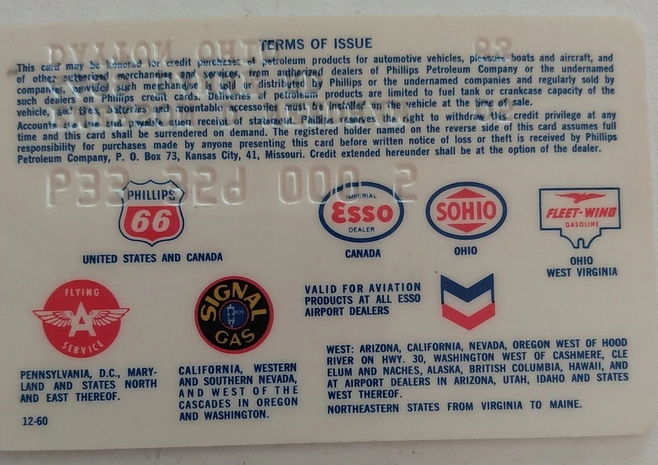 Tarjeta de crédito de colección Phillips 66 Petroleum Company 1963 para coleccionistas Foto 3 de 4