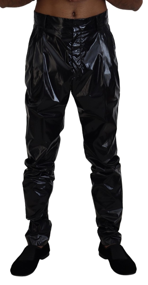DOLCE GABBANA Pants Black Shining Nylon Skinny Men Trouser IT48