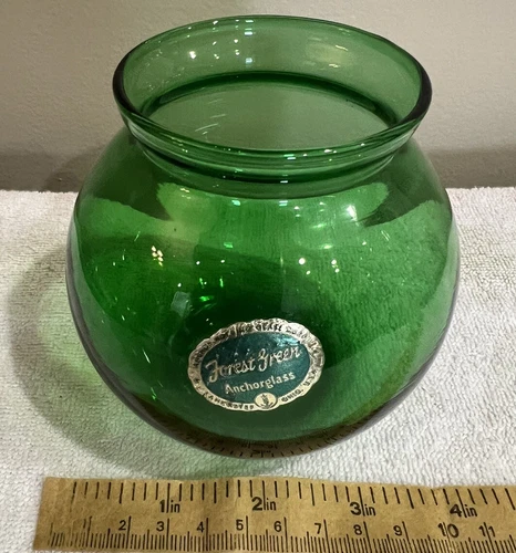Vintage, Anchor Hocking, Forest Green, Ivy Ball, Glass Vase (1)