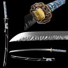 KATOKU Katana Samurai Sword Damascus Steel Brass Tsuba Razor Sharp New Blade