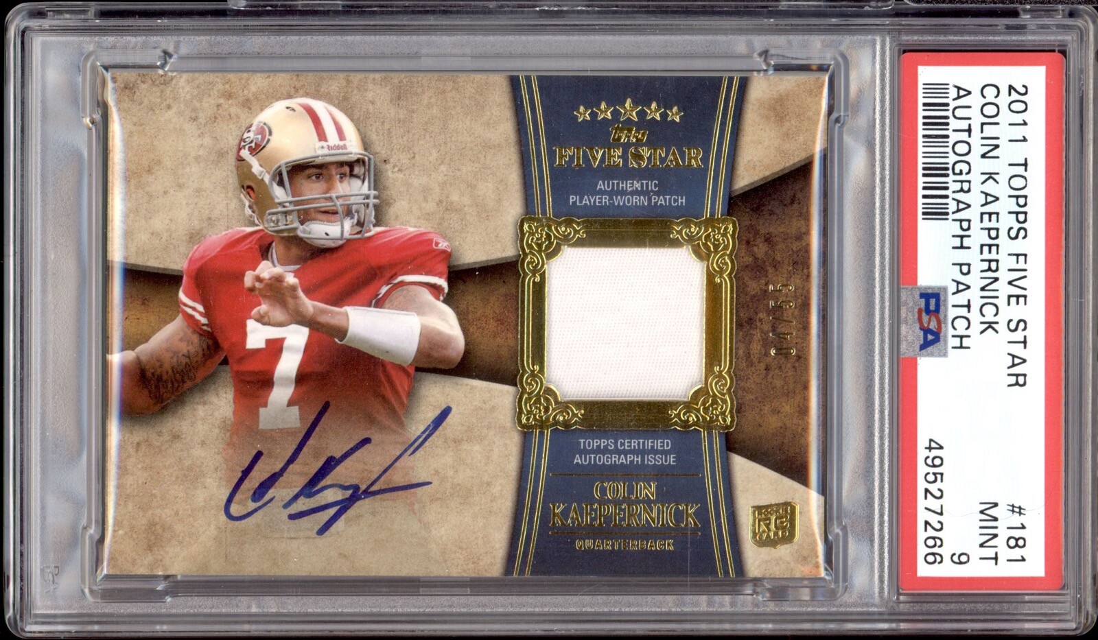 Colin Kaepernick Topps Five Star #181 Autograph Patch