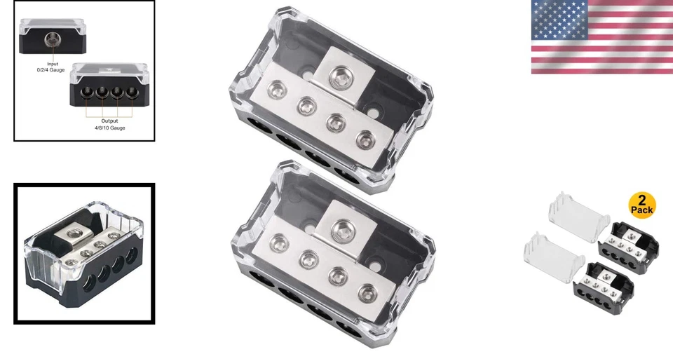1x 0 GA In / 4x 4 GA Out Car Amplifier Wiring Block - Nickel-Plated & Durable - Image 2 of 4