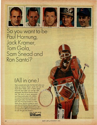 1966 WILSON sports equipment Paul Hornung Jack Kramer Tom Gola Vintage Print Ad