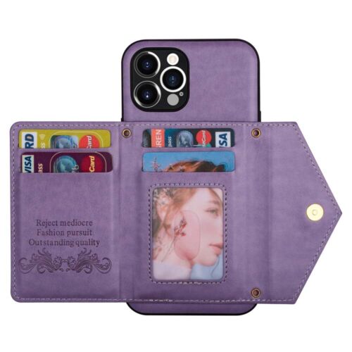 For iPhone 12 11 Pro Max XS SE 6s 7 8 Leather Wallet Card Holder Back Case Cover - Picture 5 of 48