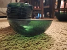 (9)  1950s Emerald Anchor Hocking Forest Green Glass Bowls 3.5”H MCM Vintage