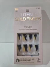 GOLDFINGER 24 LONG NAILS with Glue - #GD40 7 Day Wear Yellow & Black