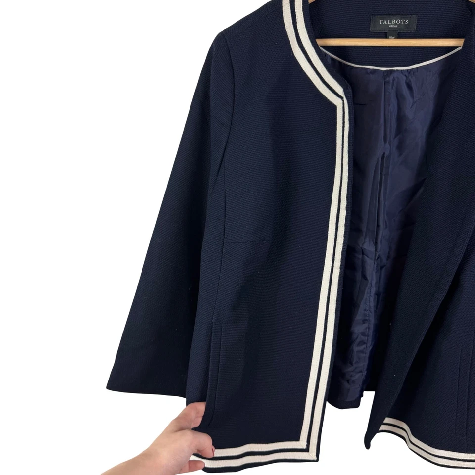 Blazer Talbots Azul Marino Texturizado Talla 18W Frente Abierto Algodón Náutico Clásico Foto 2 de 4