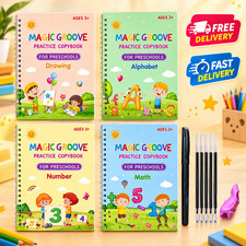 Magic Grooved Practice Copybook, 4 Reusable Grooved Hand Writing Books for Kids