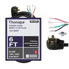 3 Prong Dryer Extension Cord, Black - 6 Foot Power Cord, 10/3 SRDT, 30 Amp