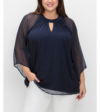 SHEEGO Tunika Große Größen mit Schmuckausschnitt Marine Damen Gr. 44