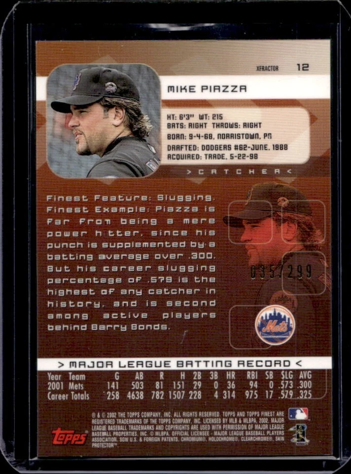 2002 Finest Mike Piazza X Fractor #35/299 Mets - Image 2 of 2