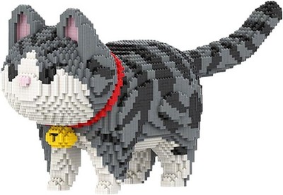 Gray Bell Cat Building Set, 8000 PCS, Animal Display Model Gift