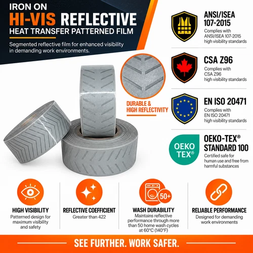 Iron on High Visibility HiVis reflective Heat Transfer patterned & segment Film - product listing photo