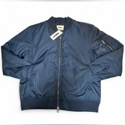 NWT LABEL ''Go To Bomber'' Men's Medium Navy Bomber Jacket Zip Up Pockets Eco Down