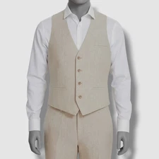 Bar III Mens Beige Slim-Fit Linen Suit Vest Size S